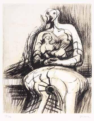 HENRY MOORE 7 16. Seated mother and child, 1977 litografia originale a colori cm 26x21,6 su carta cm 50,2x40 75 esemplari + X numerati e firmati dall artista. Cramer n.437 17.