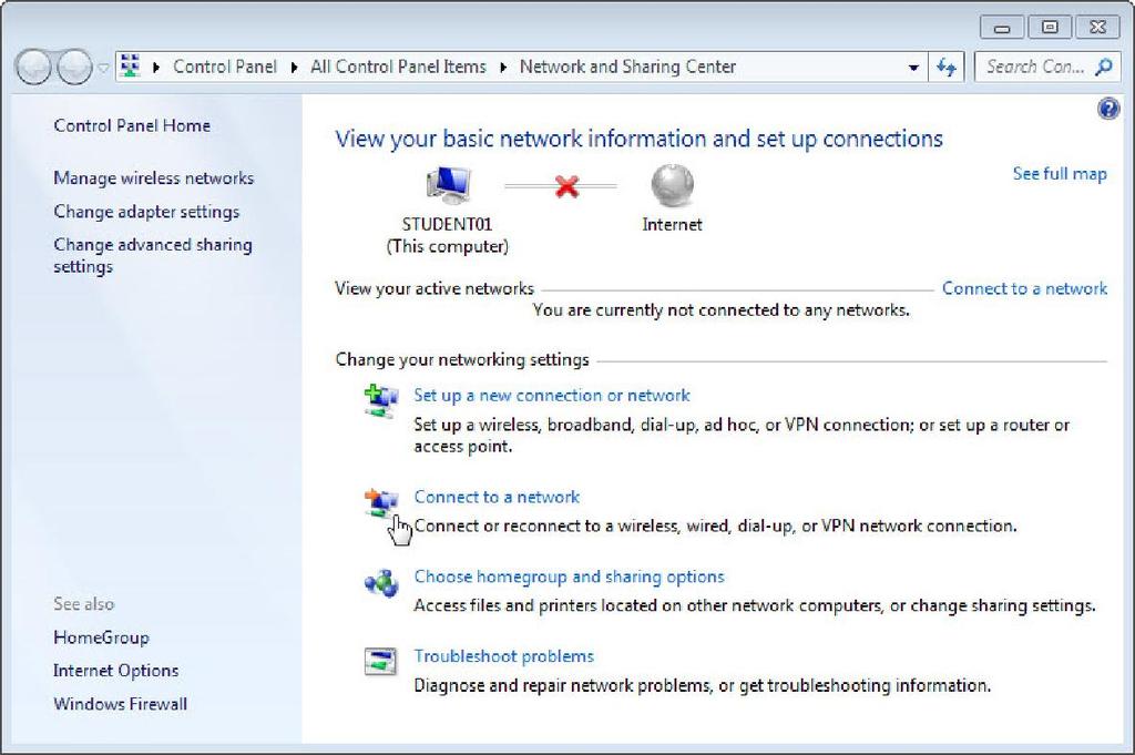 Passo 7 Scollegare il cavo Ethernet dal computer. Visualizzare le reti wireless disponibili per la scheda wireless configurata sul computer.