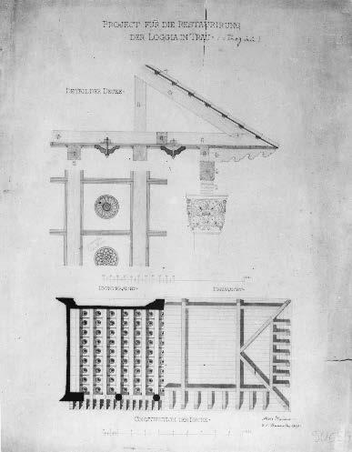 Projekt obnove gradske lože u Trogiru. (Arhiv Konzervatorskog odjela u Splitu) iznos od 93 lire za popravke na palači. 8 Godine 1783. mletačka joj uprava u tu svrhu čak i posuđuje novce.