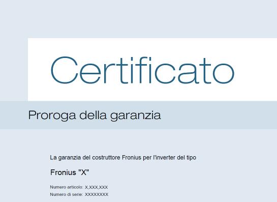 Estensioni di garanzia Categoria E (Fronius IG 400, 500) Proroga garanzia SE CAT E10 fino a