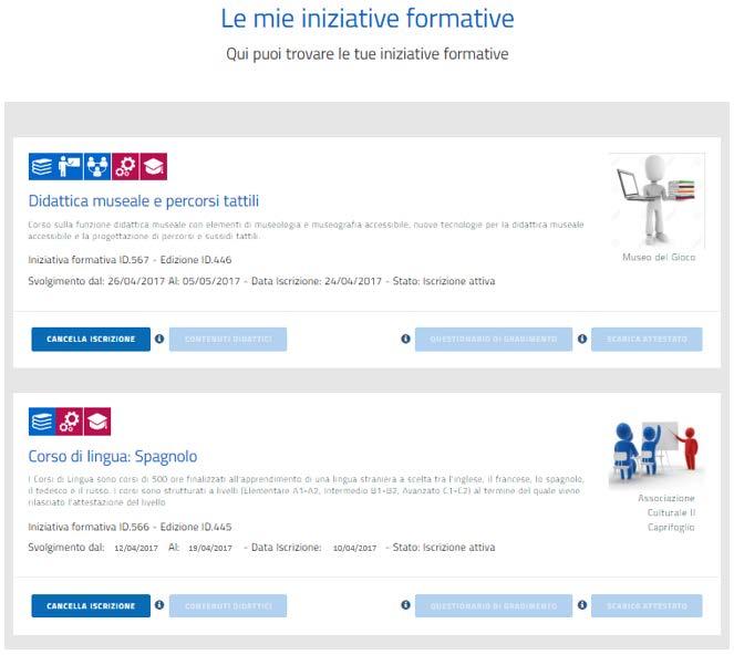 Le mie Iniziative frmative Nella sezine Le mie iniziative frmative il sistema mstra, in rdine decrescente rispett alla data di iscrizine, l elenc delle Iniziative Frmative e delle edizini alle quali