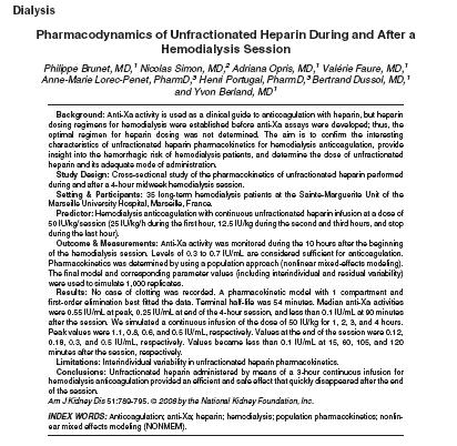 Il problema della scelta tra UFH e LMWHs rimane aperto 3-hour continuous infusion 50UI/Kg/session No predialysis loading dose