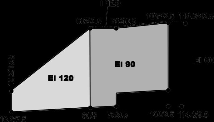 Il grafico indica lo spessore isolante approvato (tde) per un determinato diametro del tubo (Ø dc) Tubi di acciaio, solaio ( 150 mm) EI 120, C/U più AP2 I tubi dotati di
