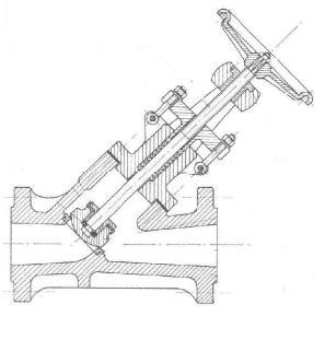 Valvole di regolazione Valvola a flusso libero In questo tipo di valvole il movimento dell'otturatore è inclinato a 45 rispetto al senso di passaggio convenzionale del fluido nella valvola.