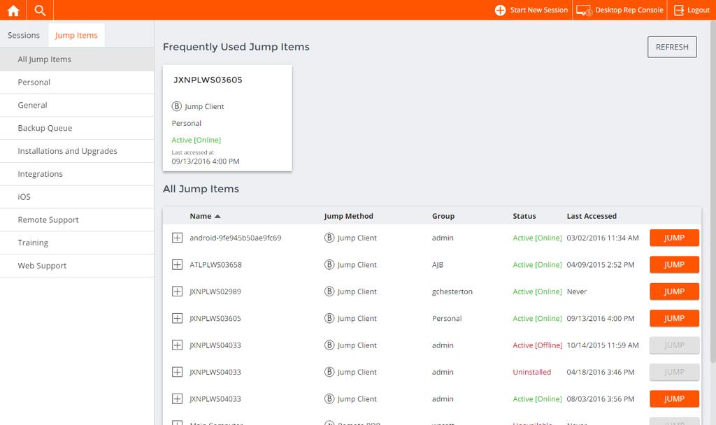 Utilizzare gli elementi Jump per i sistemi remoti di supporto tecnico nella console del tecnico di supporto Web La tecnologia Jump di Bomgar consente agli utenti privilegiati di connettersi a un