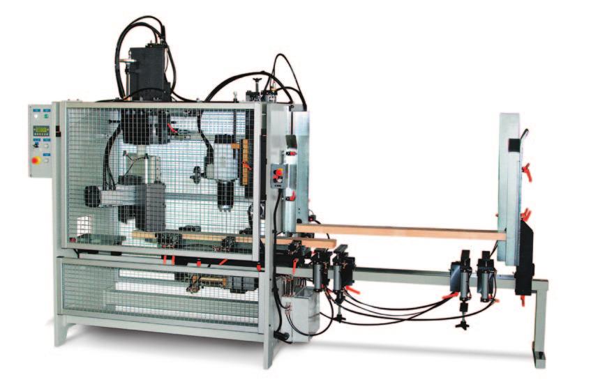 Troncatrici Cutting-off machines Cortadoras TFG/1T-1F/CR TRONCATRICE FORATRICE PER PIEDI DI MOBILI O SIMILARI CON CARICATORE AUTOMATICO PNEUMATICO La macchina è alimentata da un caricatore e viene