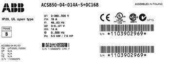 25 Etichetta di identificazione L'etichetta di identificazione riporta i valori nominali IEC e NEMA, i marchi CE, C-UL US e CSA, un codice e un numero di serie, che consentono di riconoscere le
