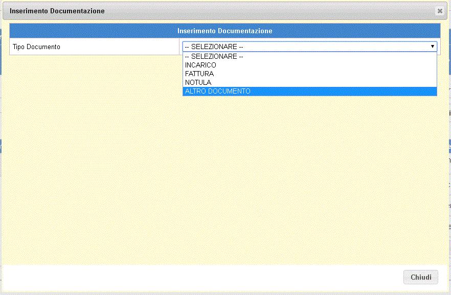 inserimento) - campo Tipo documento (che riporta la tipologia del documento: fattura, contratto, incarico, altro documento di spesa, ecc.