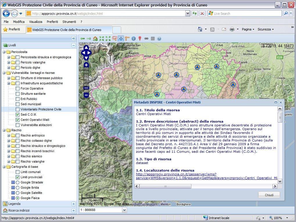 - Partecipazione al gruppo di lavoro per la creazione del Geoportale. Sono stati collegati i servizi webgis della Provincia di Cuneo già esistenti sul portale cartografico provinciale.