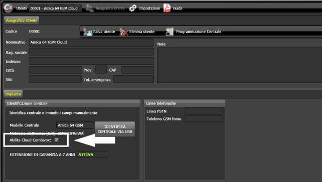Selezionare il campo Abilita Cloud Combivox (Fig.2), se si è scelto di connettere la centrale al cloud. Fig.