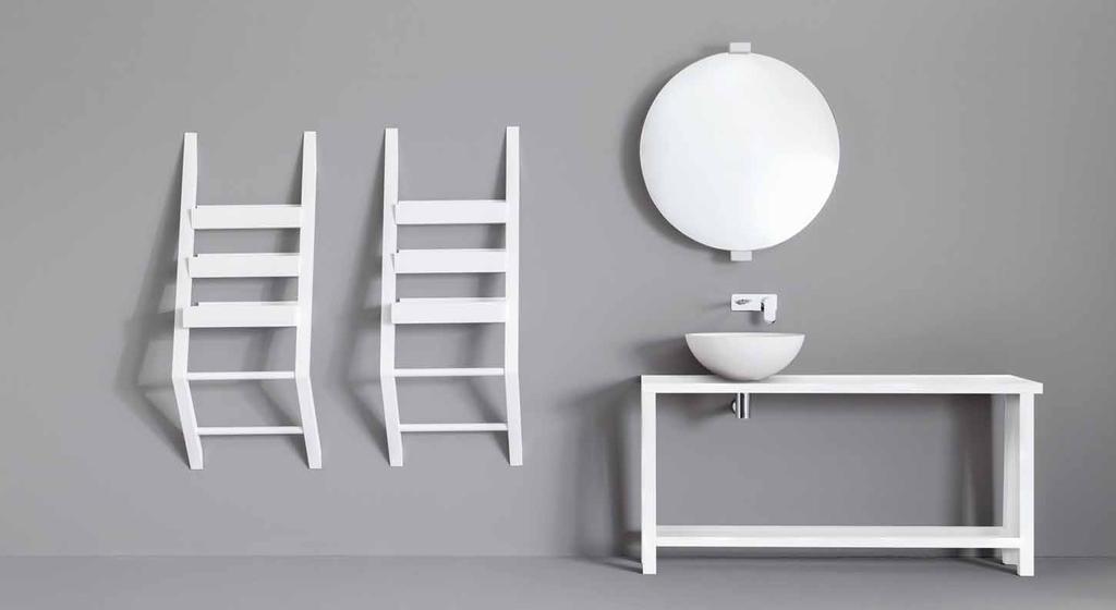 FUNCTION PLUS FORM EQUALS RELIABLE BEAUTY Hanging Shelves and Mirror in Wood with Matte White Varnished Finish Pensili a Giorno e Specchio in Legno, Finitura Laccato