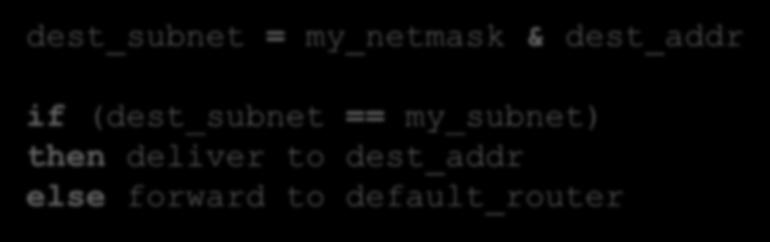 Invio dei pacchetti Quando un host deve inviare un pacchetto ad un altro host: dest_subnet =