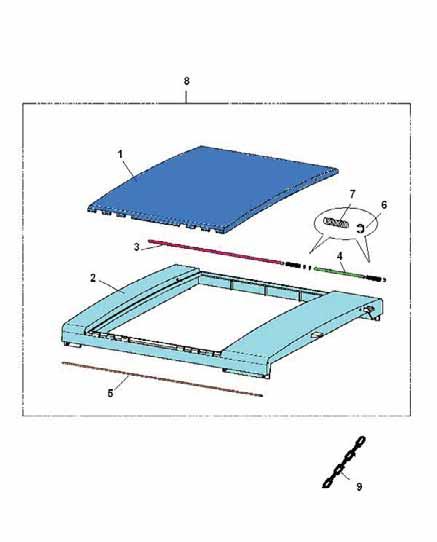 Tav 254 CASSONE CASSONE E PARTI 1 05152415 COPERCHIO TETTO IRIS BLU 2 05152315 TETTO IRIS BLU 3 19060311 PERNO CHIUSURA COPERC.TET.IRIS 4 19060211 PERNO CHIUSURA TETTO IRIS 5 19060111 PERNO ROTAZ.