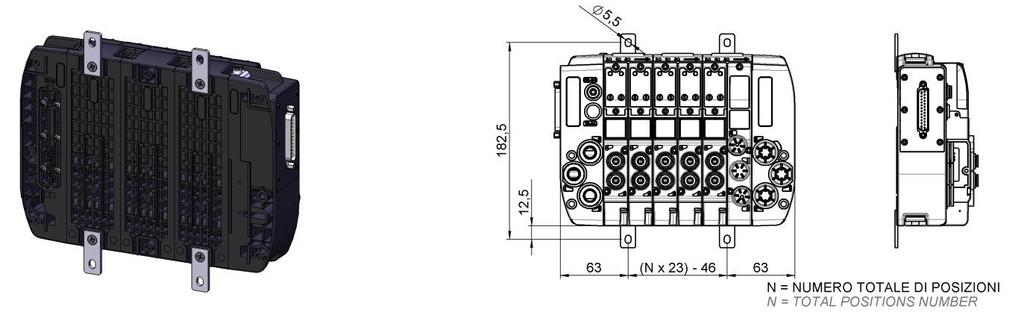 with screws m5 Fissaggio con piedini - posizione 1 -