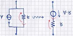 Per trovare la tensione a vuoto uso il metodo delle correnti di maglia; trasformo prima il generatore di corrente in parallelo con la resistenza in un generatore di tensione in serie con la stessa