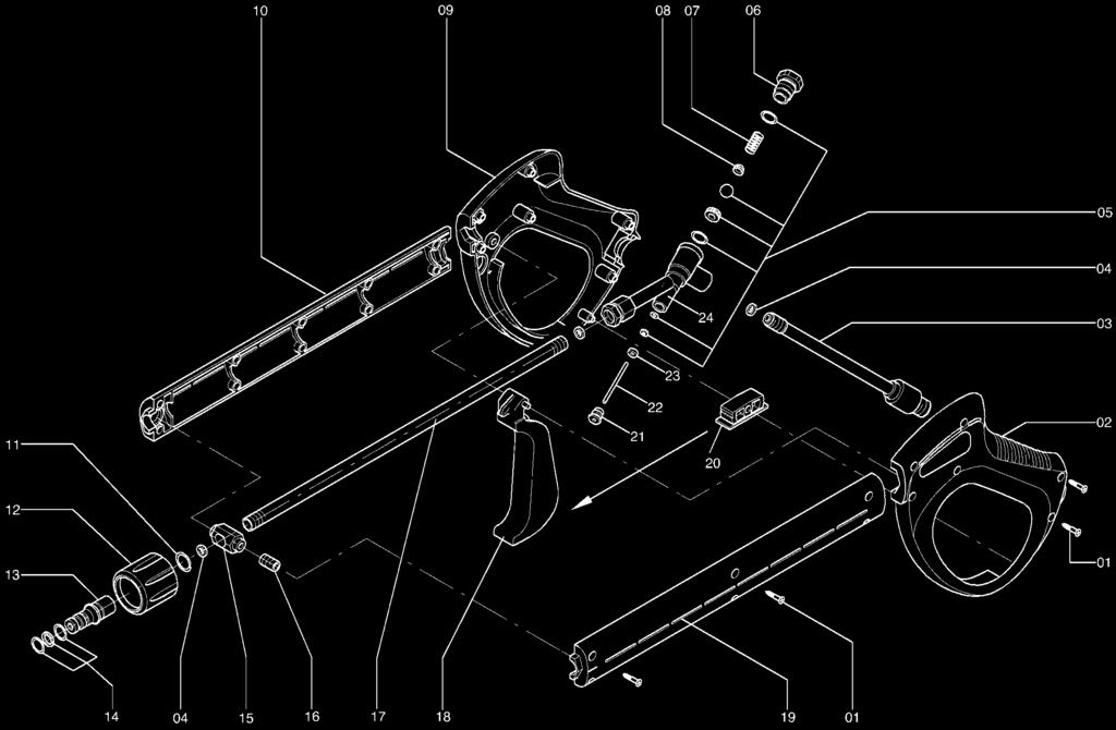 50/60 Hz PISTOLA - TRIGGER GUN - PISTOLA Tab. 03.02-R1 Pos. Cod. 01 4.002.92.001 Vite Screw Tornillo 12 02 1.014.02.006 Scocca superiore Top cover Bastidor superior 1 03 1.001.02.010 Raccordo Entrata Intake connection Racor entrada 1 04 4.