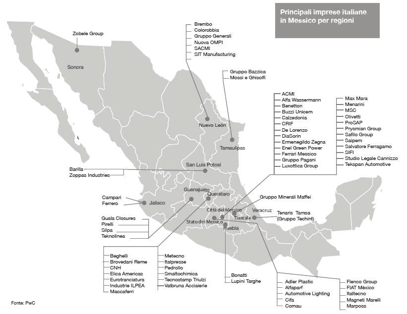 Anno XVI - n II - 2014 Carta dei principali insediamenti economici italiani in Messico Fonte: PWC et al., op. cit. ed elaborazione propria.