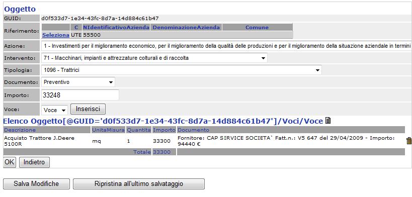 Posizionarsi e selezionare con il mouse (dopo che il puntatore assume l aspetto di linea verticale) una delle voci che compongono il progetto; La scheda visualizzata permette: di modificare l importo