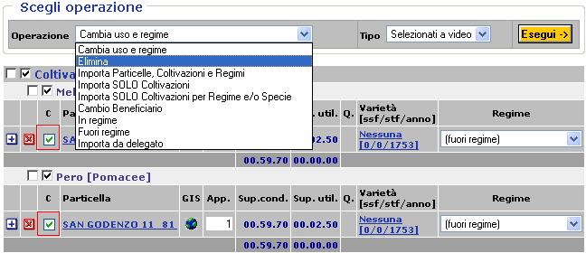 Il sistema permette l eliminazione delle coltivazioni non afferenti alla domanda in corso di istruttoria