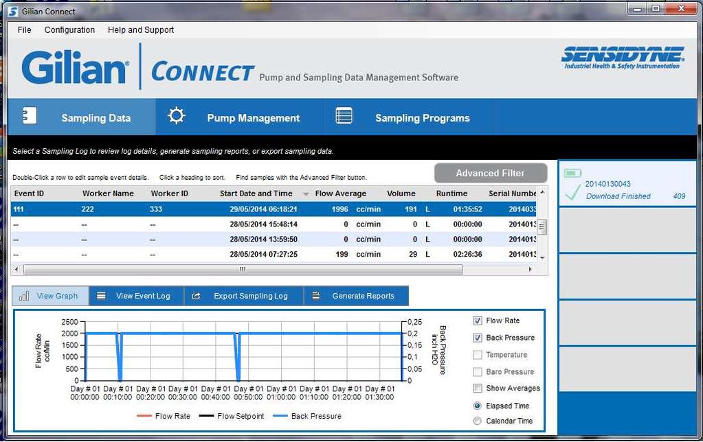 Gilian Connect per GilAir Plus Archivio dati, pump manager, creazione e gestione report Gilian Connect è il nuovo Software fornito in dotazione con i campionatori personali GilAir Plus nelle versioni