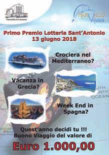 LOTTERIA DI S. ANTONIO 2018 ESTRAZIONE IL 13 GIUGNO ORE 22.