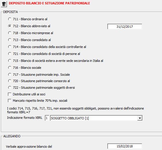 pratica, ed effettuando il click sul modello (B) Deposito Bilanci/Elenco Soci, sulla destra è obbligatorio selezionare la riga