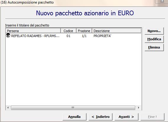 Selezionare il bottone a destra nella maschera Autocomposizione pacchetto per inserire il titolare.