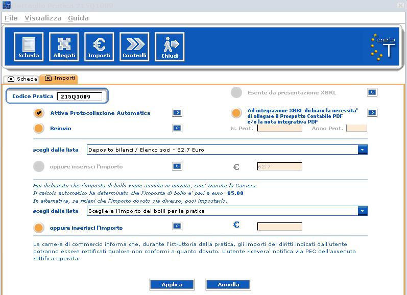 70, cliccare su Applica e successivamente su.