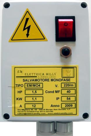 SERIE EM/MO AVV. DIRETTO V. 220/MONOFASE - 50 HZ PER MOTORI SOMMERSI 4" APPARECCHIATURA ELETTRICA DIMENSIONI PESO G.