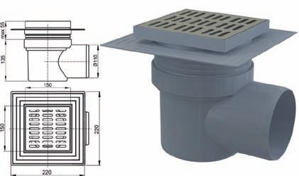 acciao inox, piastra per 2 livello di impermeabilizzazione (utilizzo opzionale) e sifone 25