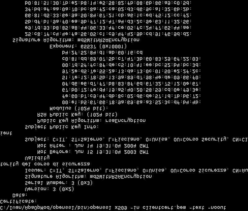 L utility x509 Uso di X509 Ecco le principali opzioni dell utility:» -in indica il file di input col certificato» -out indica il file di