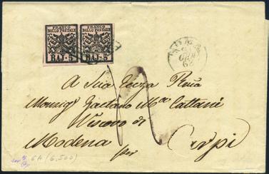 .. 25 - Antichi Stati - Lombardo Veneto - 1859 - Lettera da Venezia per Milano con 10 s. 2 tipo bruno n 31. Arrivo al verso.
