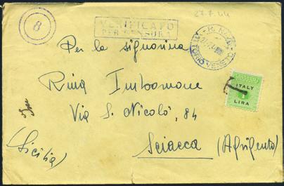 C/Biondi. Cat. 1.200 (f)...200 - Occ. Alleata in Sicilia - 16/05/1944 - Atto giudiziario racc. con coppia c. 15 e 1, n 1-6. Cat. 750 (f).