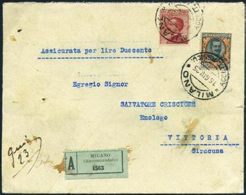 ..130 - Italia Regno - 20/2/1925 - Lettera da Milano per città con c.
