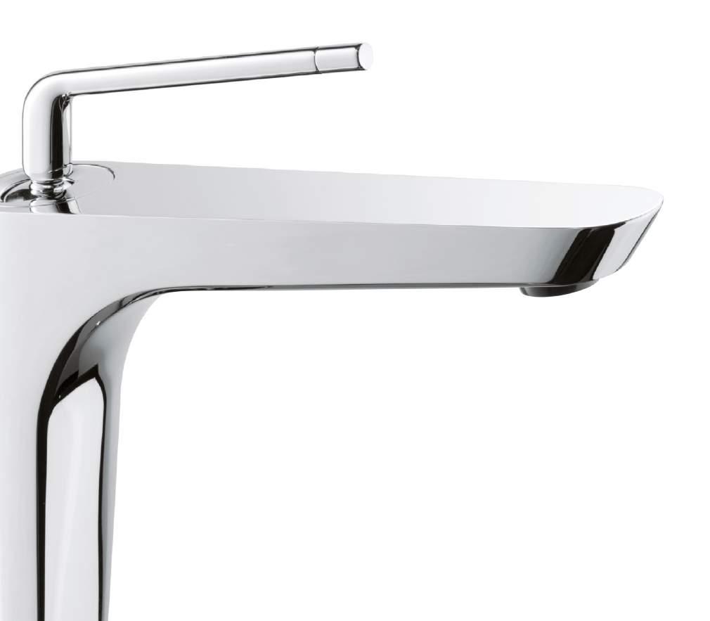 Single lever mixer, high version for above counter basin, without pop-up waste set. 3/8 female connection hoses. art. 68443 bocca/spout L 1375 mm art.