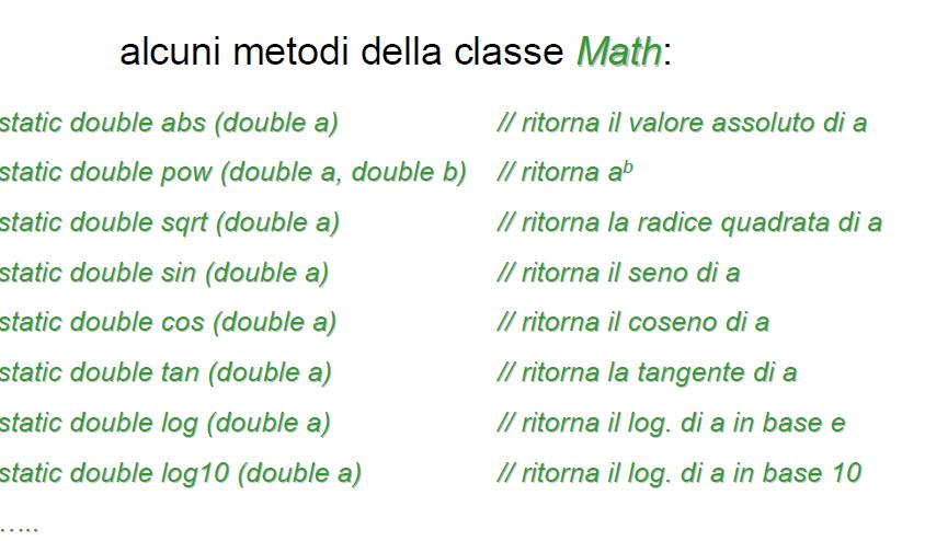 Metodi statici della classe Math Math.