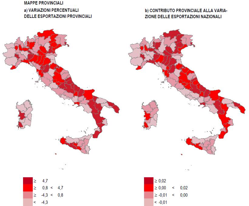 EXPORT I SEMESTRE 2016 confronto provinciale ESPORTAZIONI NAZIONALI PER PROVINCIA (gennaio-giugno 2016, intervalli di valori percentuali definiti sulla base dei quartili della distribuzione) 21