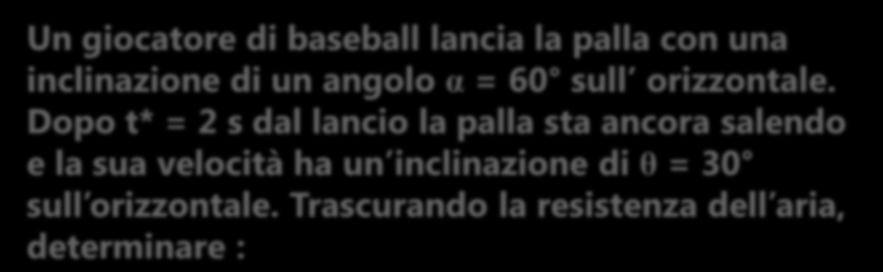 ESERCIZIO 4 Un giocatore di baseball lancia la palla con una inclinazione