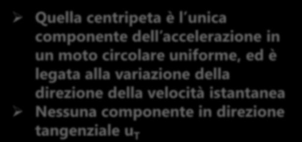 MOTO CIRCOLARE UNIFORME a D Dt v 2 v un u 2 N R Ru detta accelerazione centripeta N Quella centripeta è l unica componente dell accelerazione in