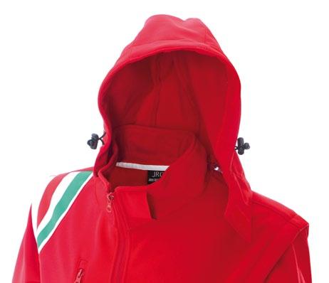 Una tasca sul petto con zip - Una tasca con zip sul braccio - Polsini con elastico regolabili con velcro Cappuccio staccabile Tasca interna portacellulare Tasca sulla manica, polsini