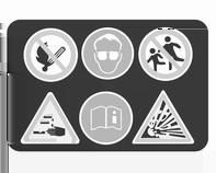 Etichetta di avvertimento Significato dei simboli: Non avvicinare scintille o fiamme libere e non fumare. Proteggere sempre gli occhi. I gas esplosivi possono provocare cecità o infortuni.