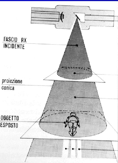 Immagine radiografica Geometria del fascio Il fascio di raggi X generato dal tubo radiogeno ed utilizzato ai fini diagnostici può essere