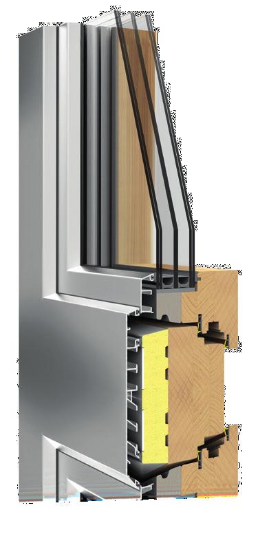 Termoscudo Easy-Line ad elevato isolamento termico inseriti fra il legno e l alluminio. passiva partendo dallo spessore legno di 68 mm.