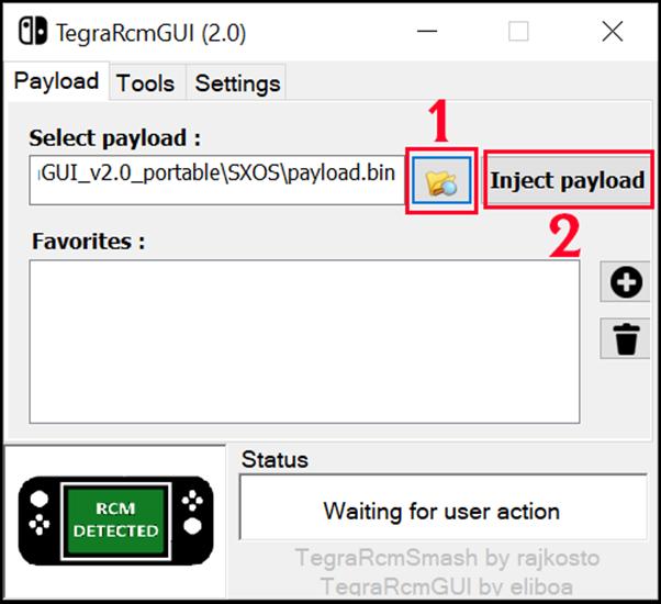 Ritorna al tab Payload, collega la Switch (che dovrebbe ancora trovarsi in modalità RCM) al PC usando un cavo USB-C.