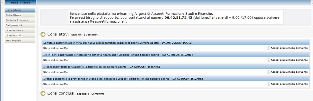 3. Il sistema riconoscerà le tue credenziali e accederai alla tua Home utente.