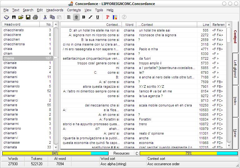 Esempio software di concordanza Chiari, I.