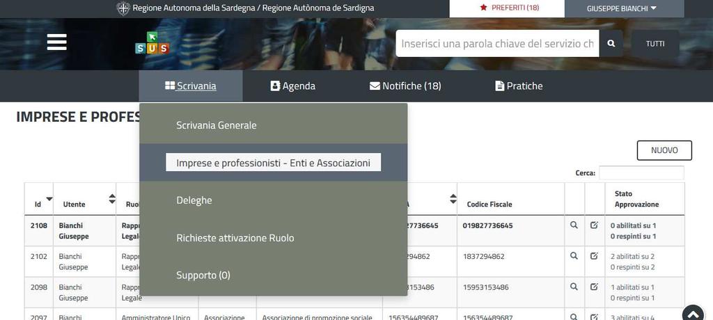 5.3.1 Associazione Utente Impresa L utente così registrato ha la possibilità di associare il proprio profilo all impresa per cui intende presentare la