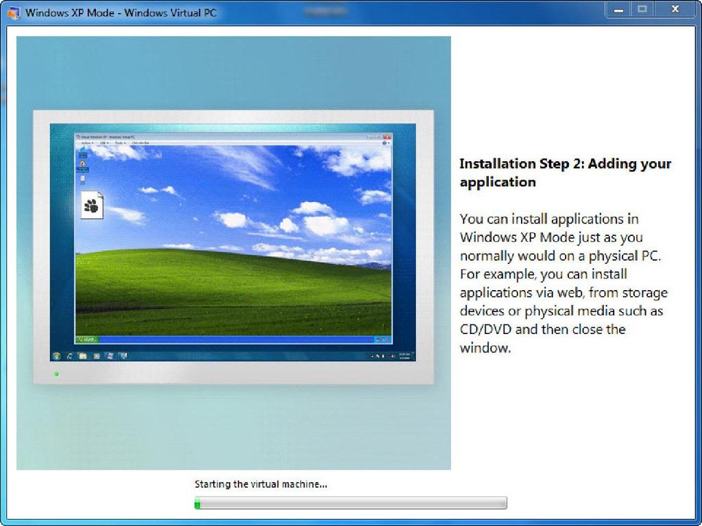 "Windows Virtual PC" viene aperto con uno schermo