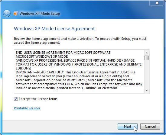 Viene aperta la finestra "Installazione di Windows XP Mode".