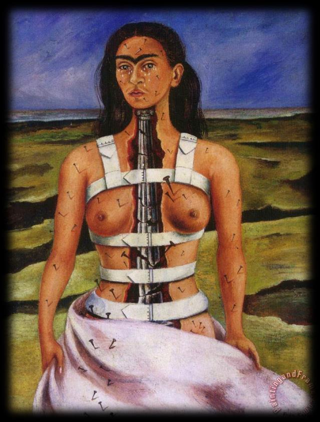 La colonna rotta Frida Kahlo Dal mento filo all inguine il corpo di Frida Kahlo appare SQUARCIATO, aperto da uno strappo violento del busto che sembra tenuto solo dal corsetto bianco.